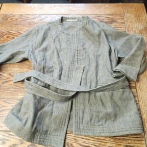 Pomandere green&black linen/cotton blend tie waist jacket sz 42 (US 8)
